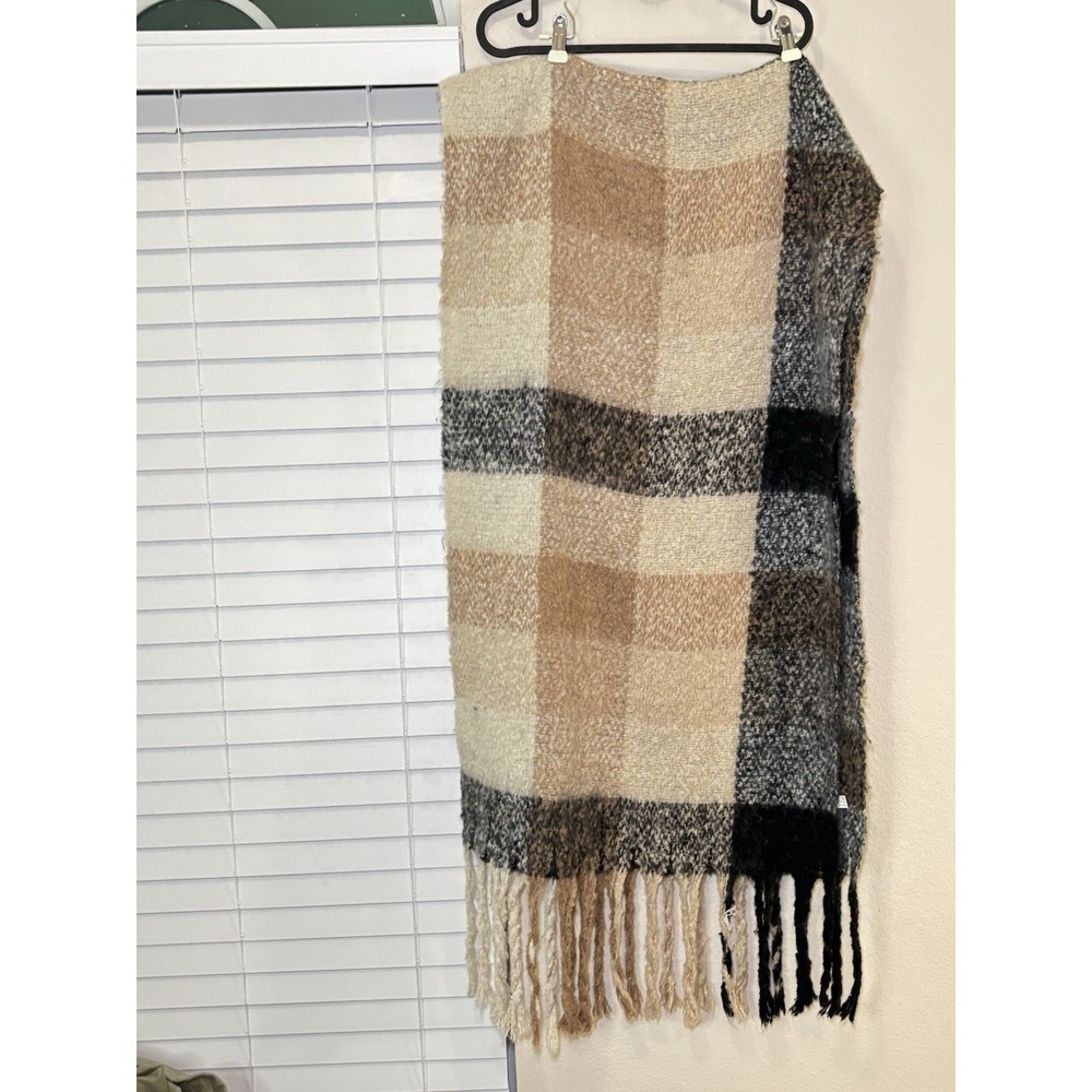 Ultra Long Polyester Thick Black Brown Plaid Winter Scarf